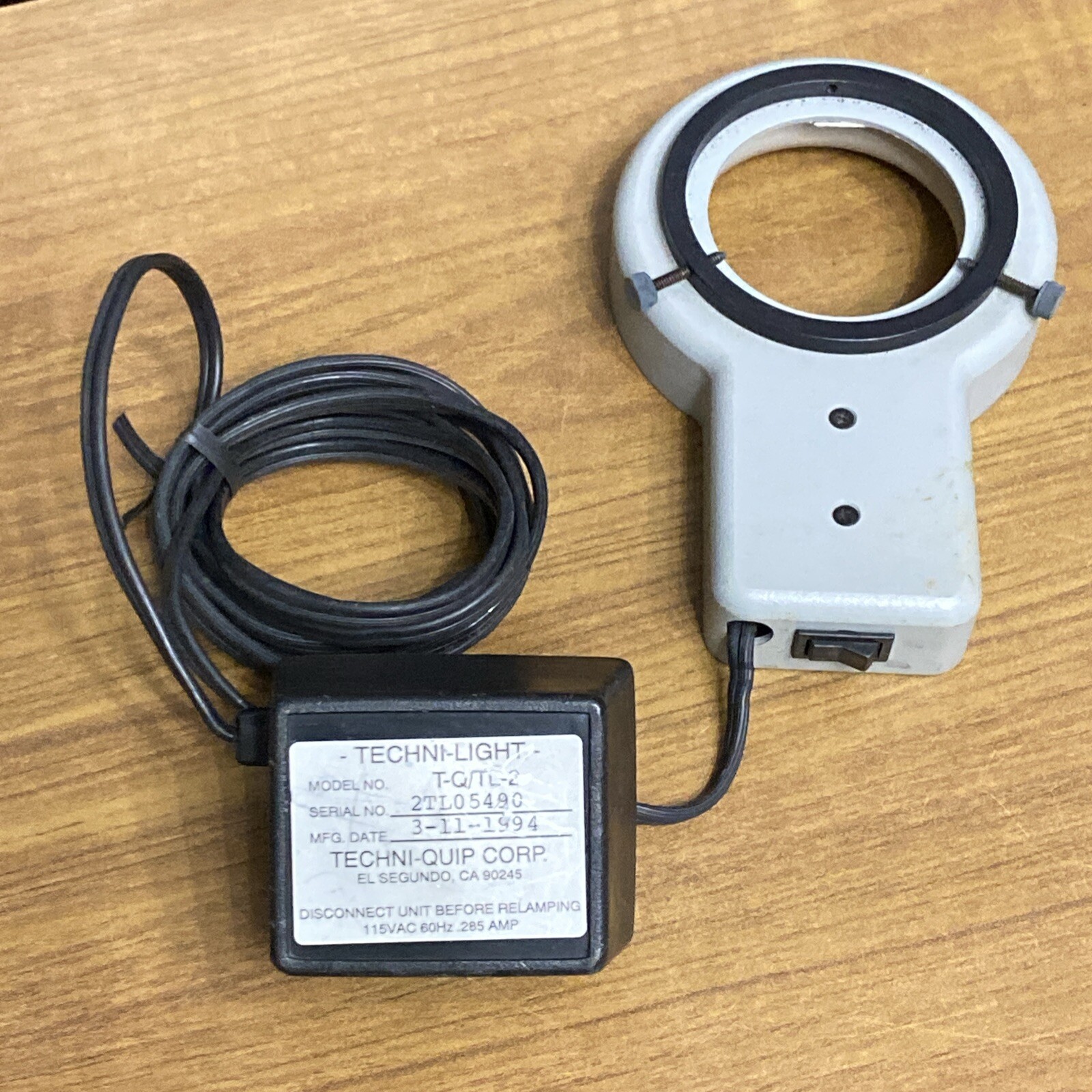 Techni-Quip TL-2 Techni Light-2 Fluorescent Microscope Ring Illuminator 115v D7