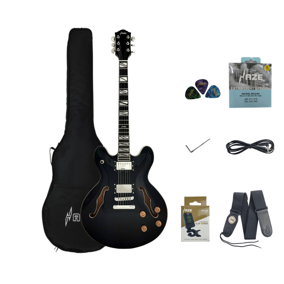 Haze Semi-Hollow Flame Maple HES Electric Guitar - Black SEG272BK