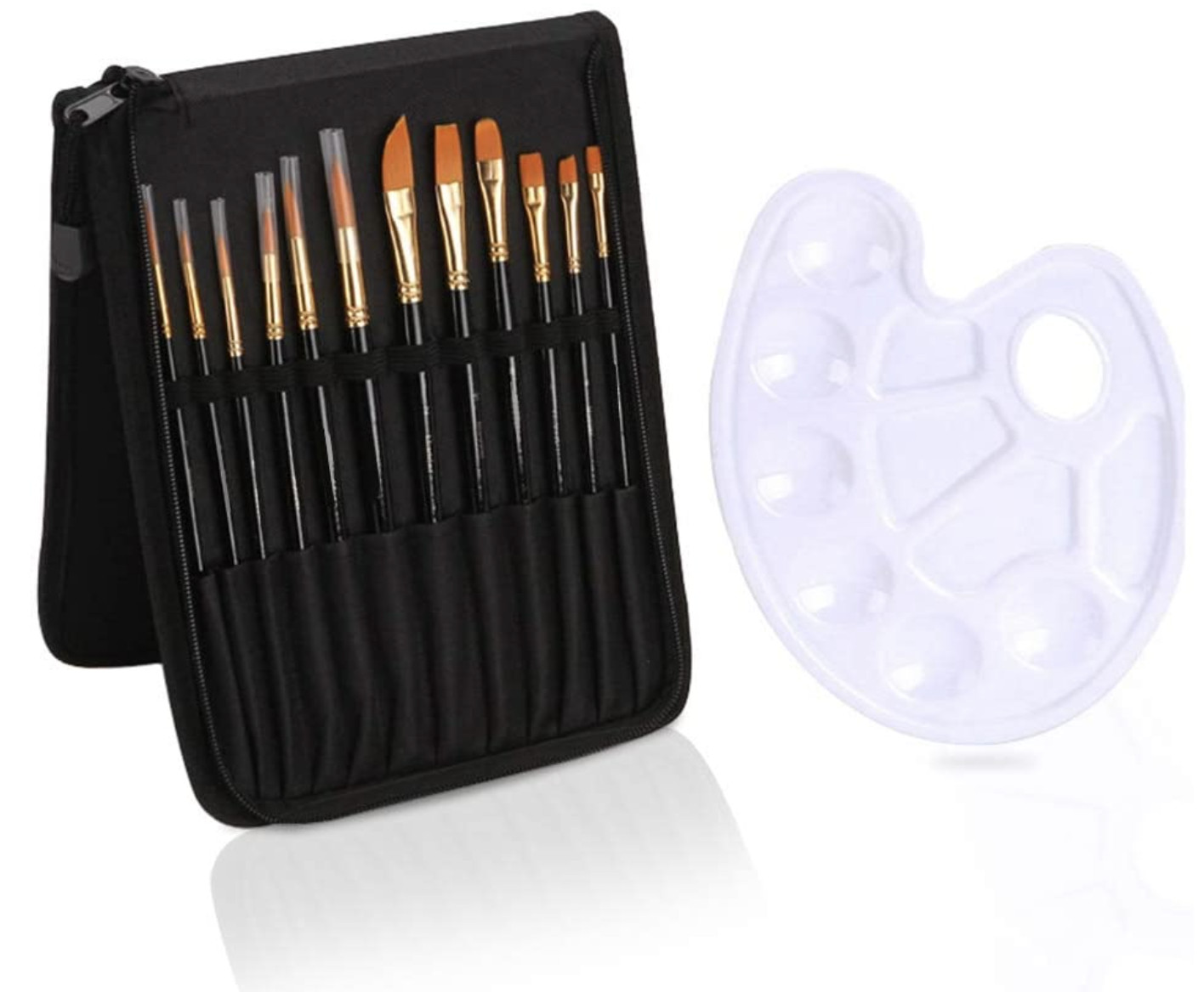 12Pc Artist Paint Brush Value Pack -Brushes Pallete and Carrying Case NEW