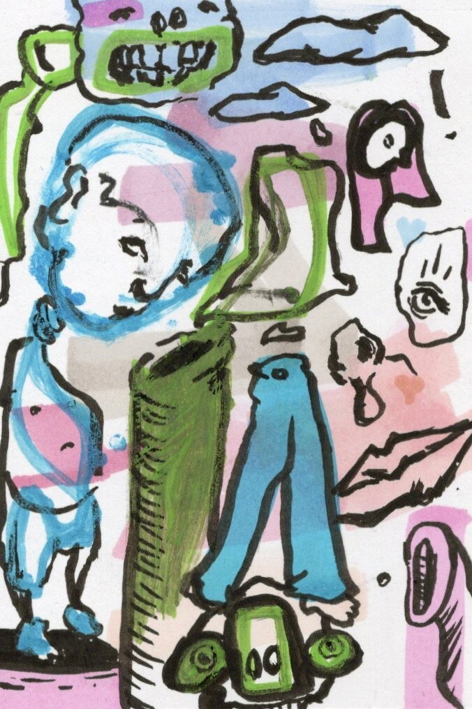 ACEO Original Art - These Pants Were Made for Walkin - abstract card  by KMO