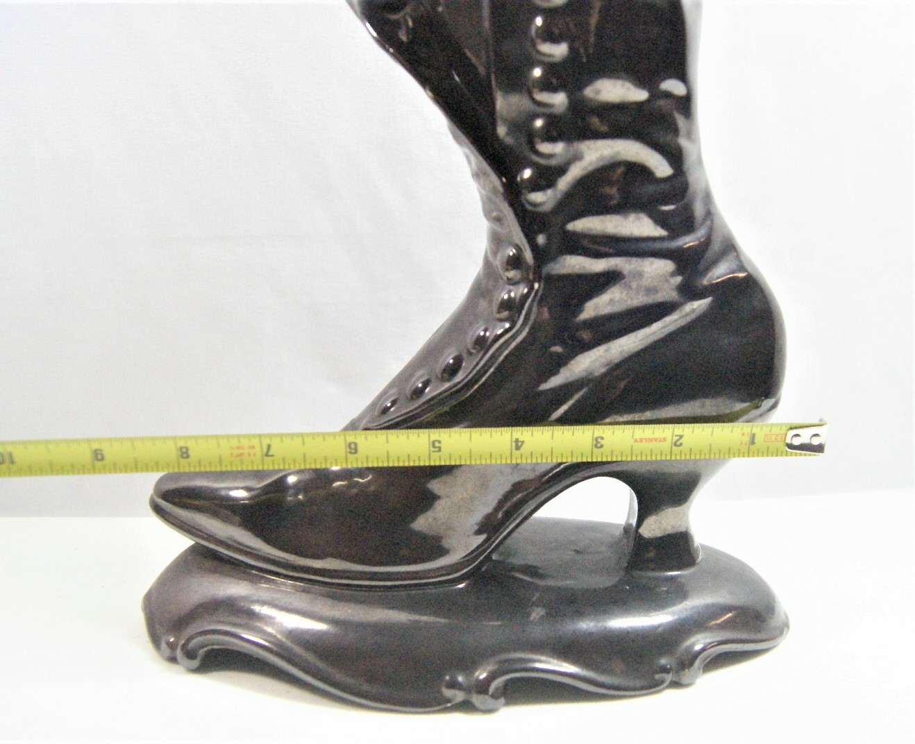 Vintage Atlantic Mold Black Victorian High Top Button Boot Planter Vase 10.5"