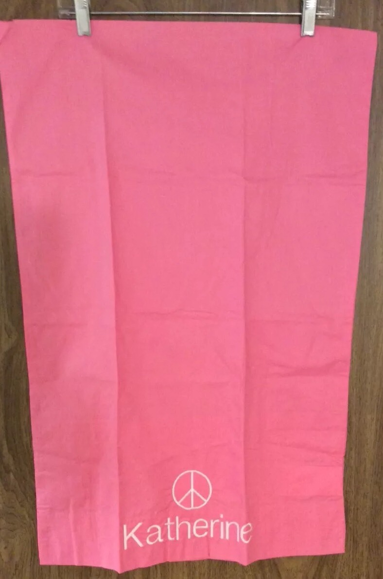 NEW Pottery Barn Teen Pink Pillow Cases Embroidered Peace “Katherine”