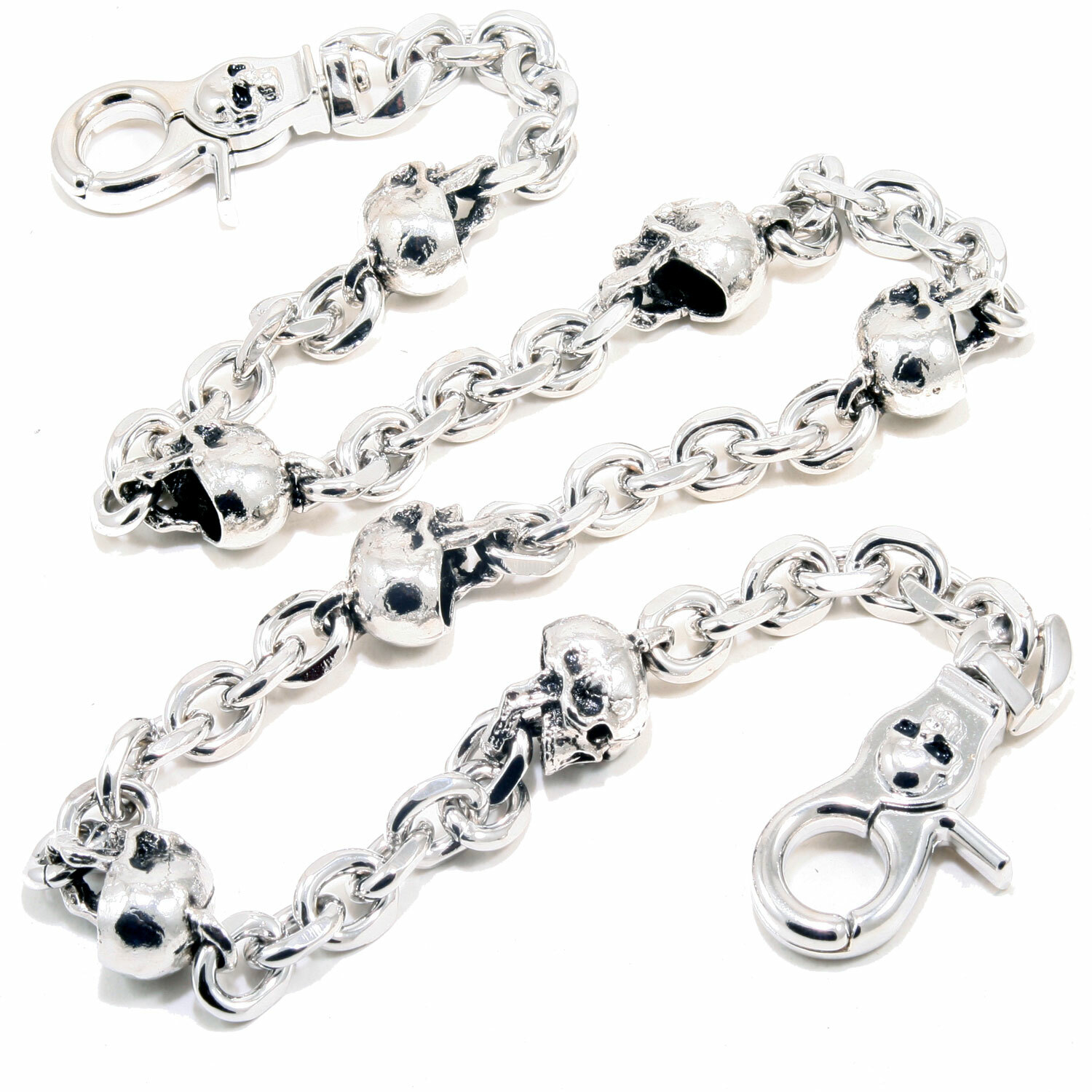 Multi Skull Connect EMO Biker Trucker Key Jean Wallet Chain (26.5") Silver CS80