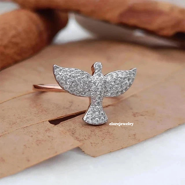1.6Ct Round Cut Lab-Created Bird Engagement Ring 14K Rose Gold Plated