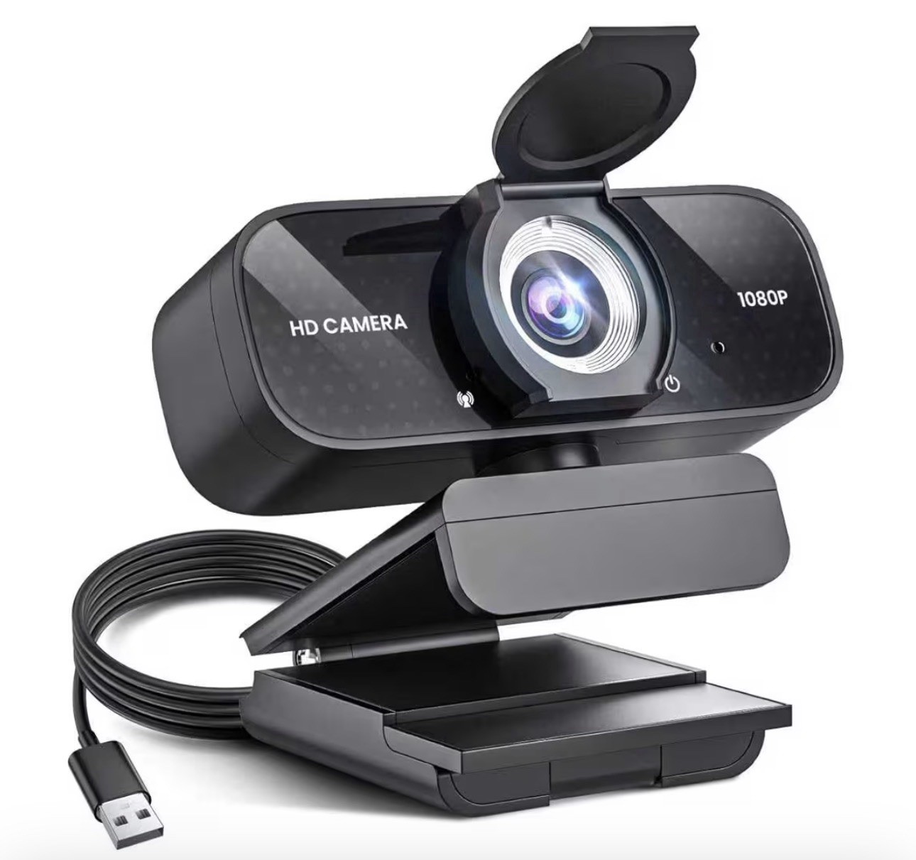 TRAUSI Auto Focus 1080P HD Video Webcam Privacy Cover Microphone Plug/play Black