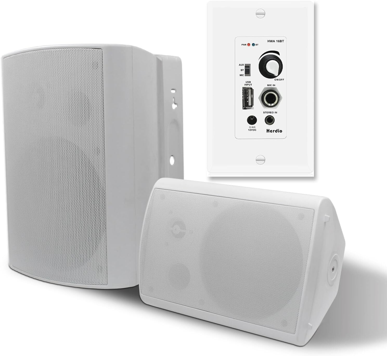 Herdio 6.5" Indoor Outdoor Wired Speakers Bluetooth Wall Amplifier Receiver