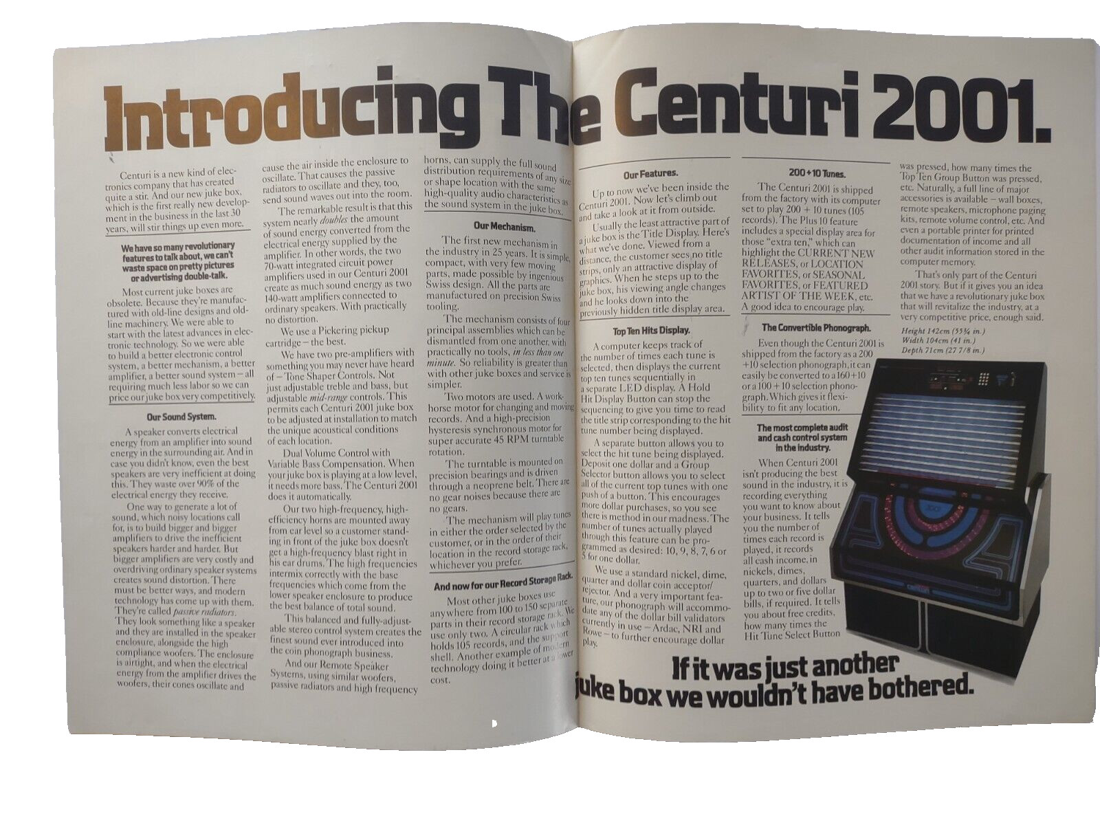 Centuri 2001 Jukebox FLYER Unused Original Phonograph Music Art Foldout Brochure