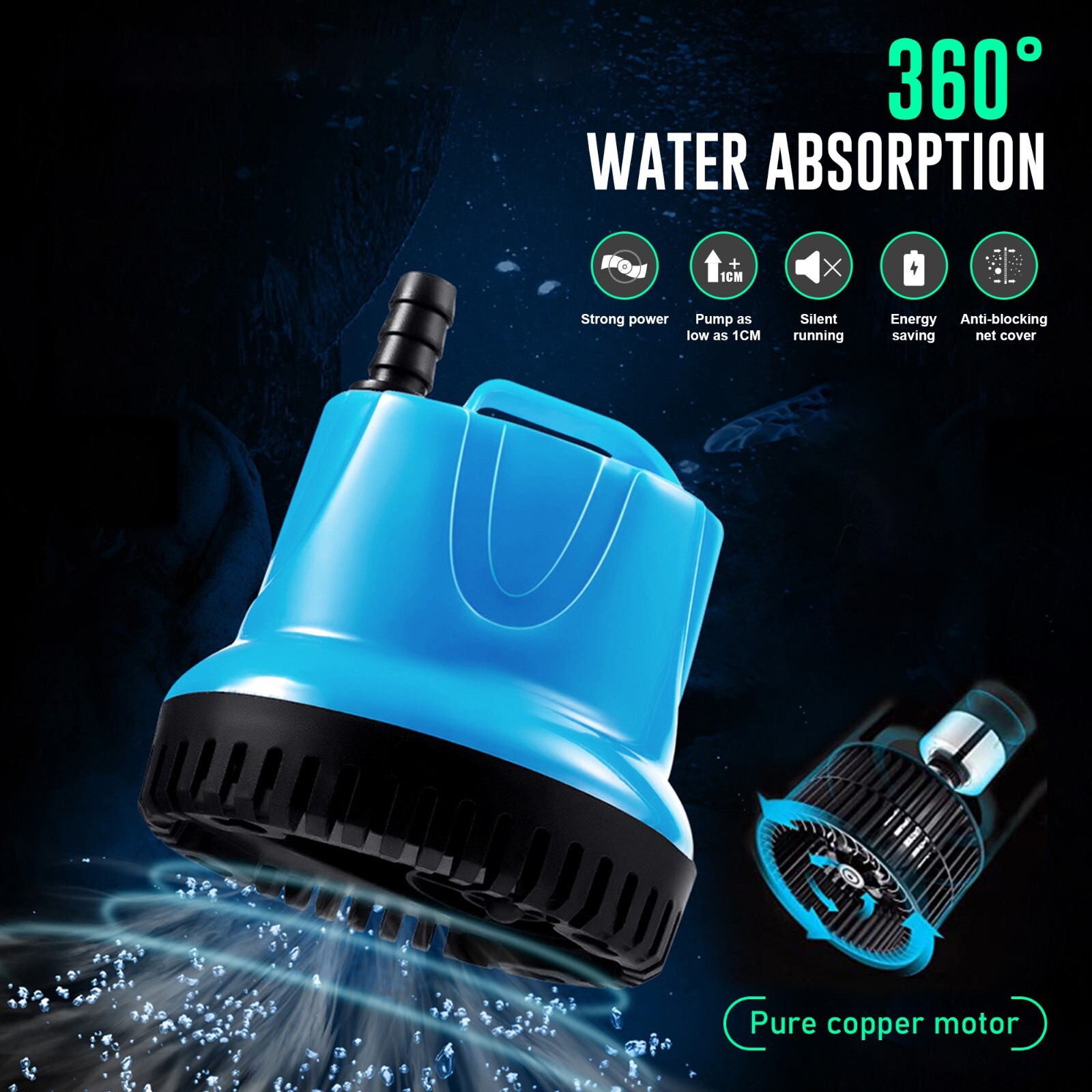 60W Bottom Feed Submersible Water Pump 660 GPH 1pc.