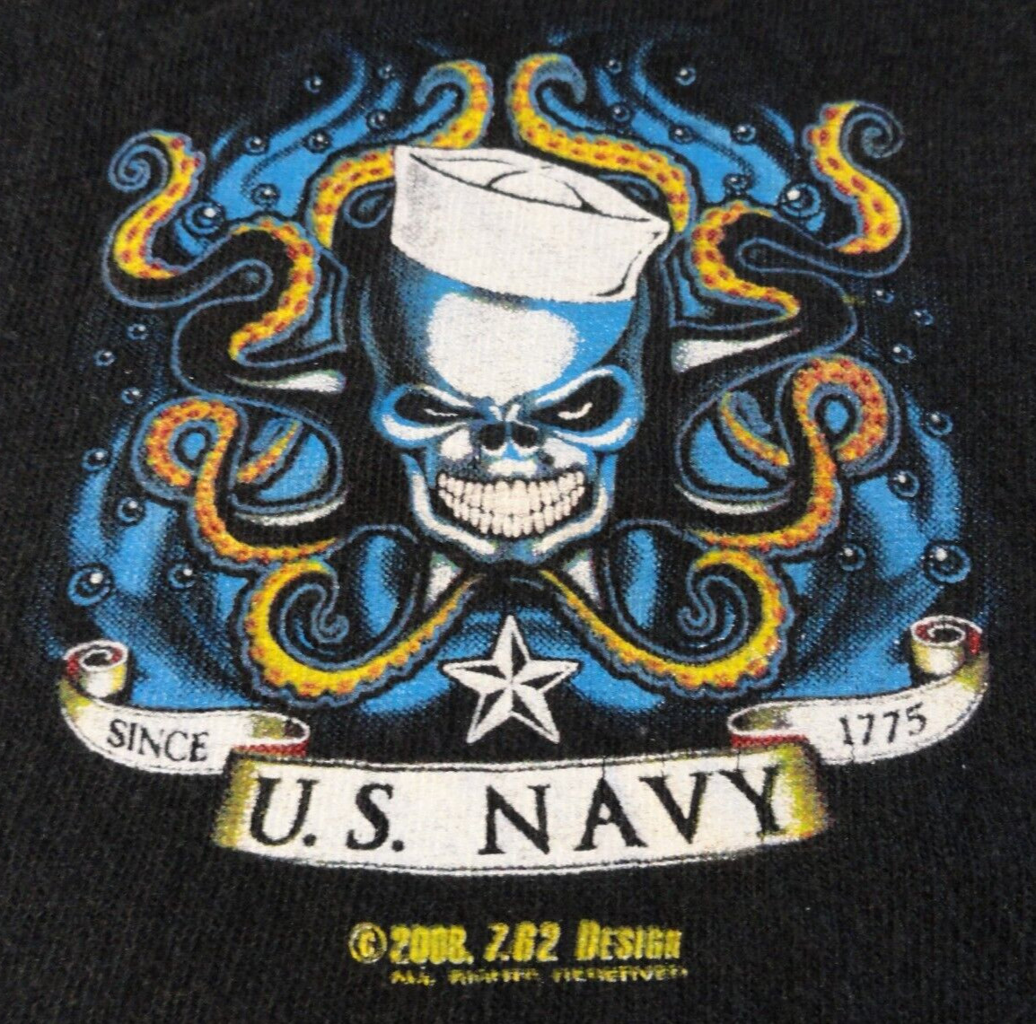 DISCONTINUED 2008 USN NAVY RULERS OF THE BRINY BLUES BLACK GRAPHIC T SHIRT XL