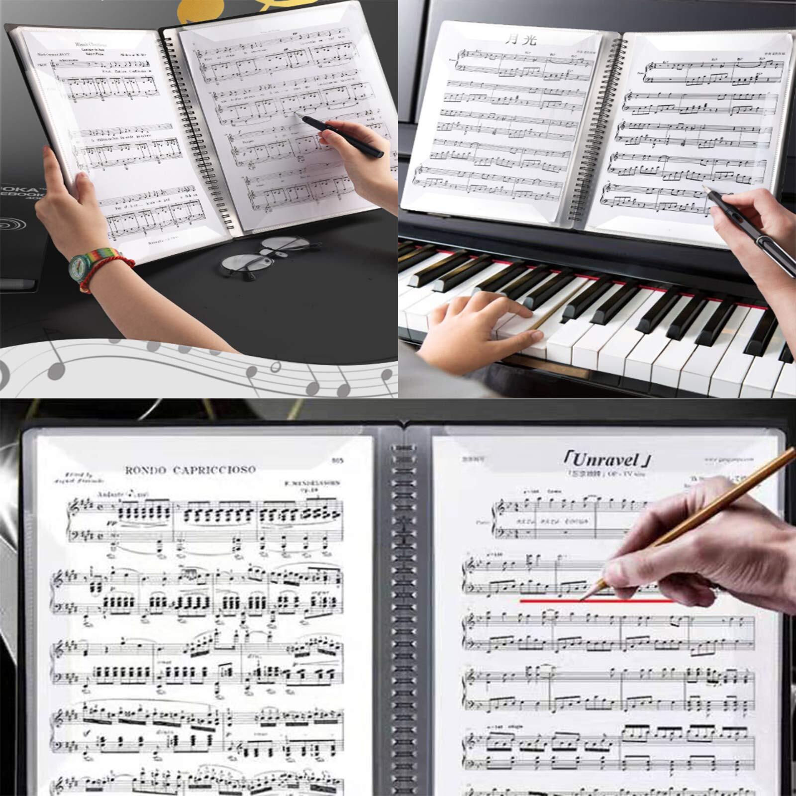Music Folder A4 Black Plastic 20 Sleeves 40 Pages Spiral Binding Double-Sided