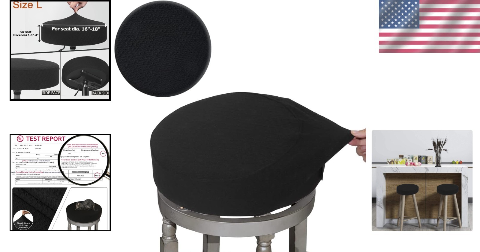 Round Stretchy Bar Stool Slipcover 16-18" - Elegant Dustproof Solution in Black