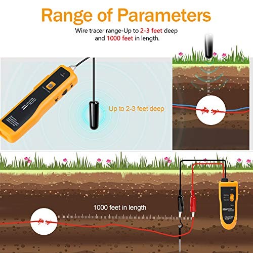F02 Underground Cable Locator, Wire Tracer with Earphone, Cable Tester Yellow