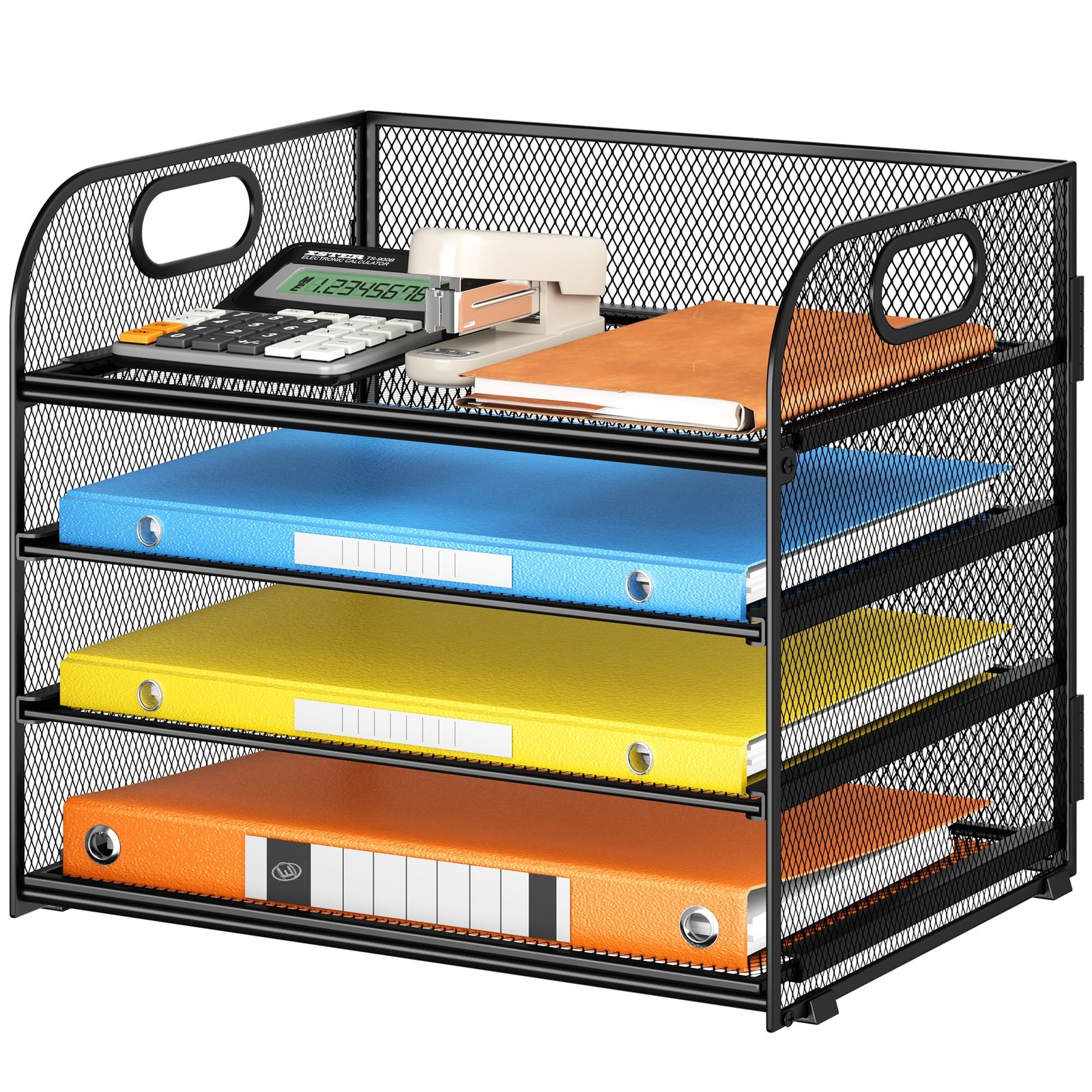 Paper Organizer for Desk, 4-Tier Desk Organizer Tray, Mesh Desktop File Organ...