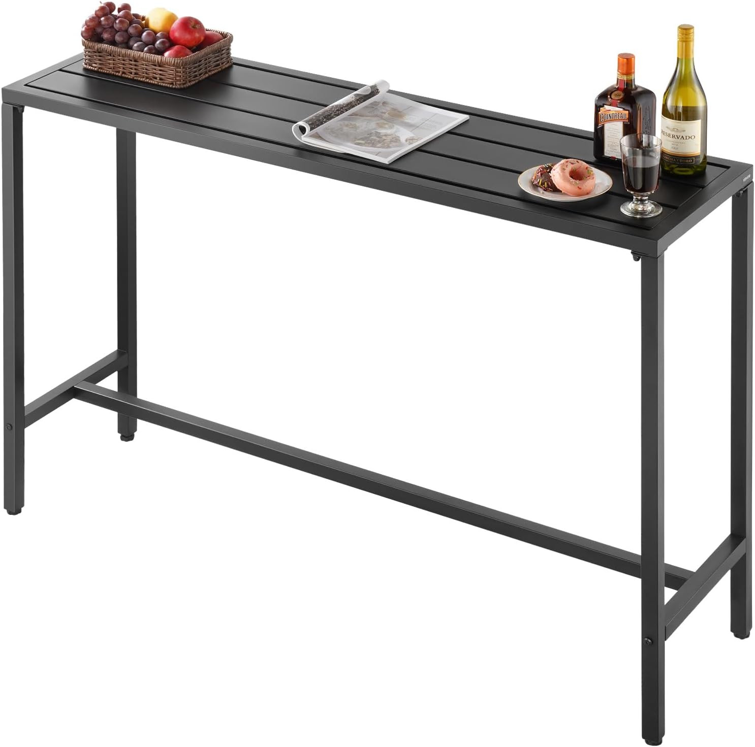 Outdoor Bar Table, 55 X 15 in Patio Bar Table, Waterproof Top & Sturdy Metal Fra