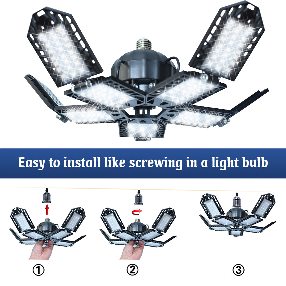 9000000LM LED Garage Light Super Bright Work Shop Ceiling Lights Deformable Bulb