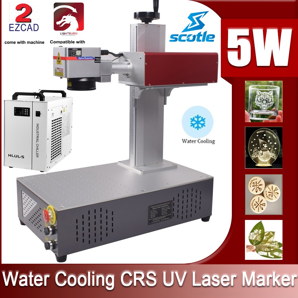 CRS 5W UV Laser Marking Machine & Chiller For Leather Glass Wood Acrylic Metal
