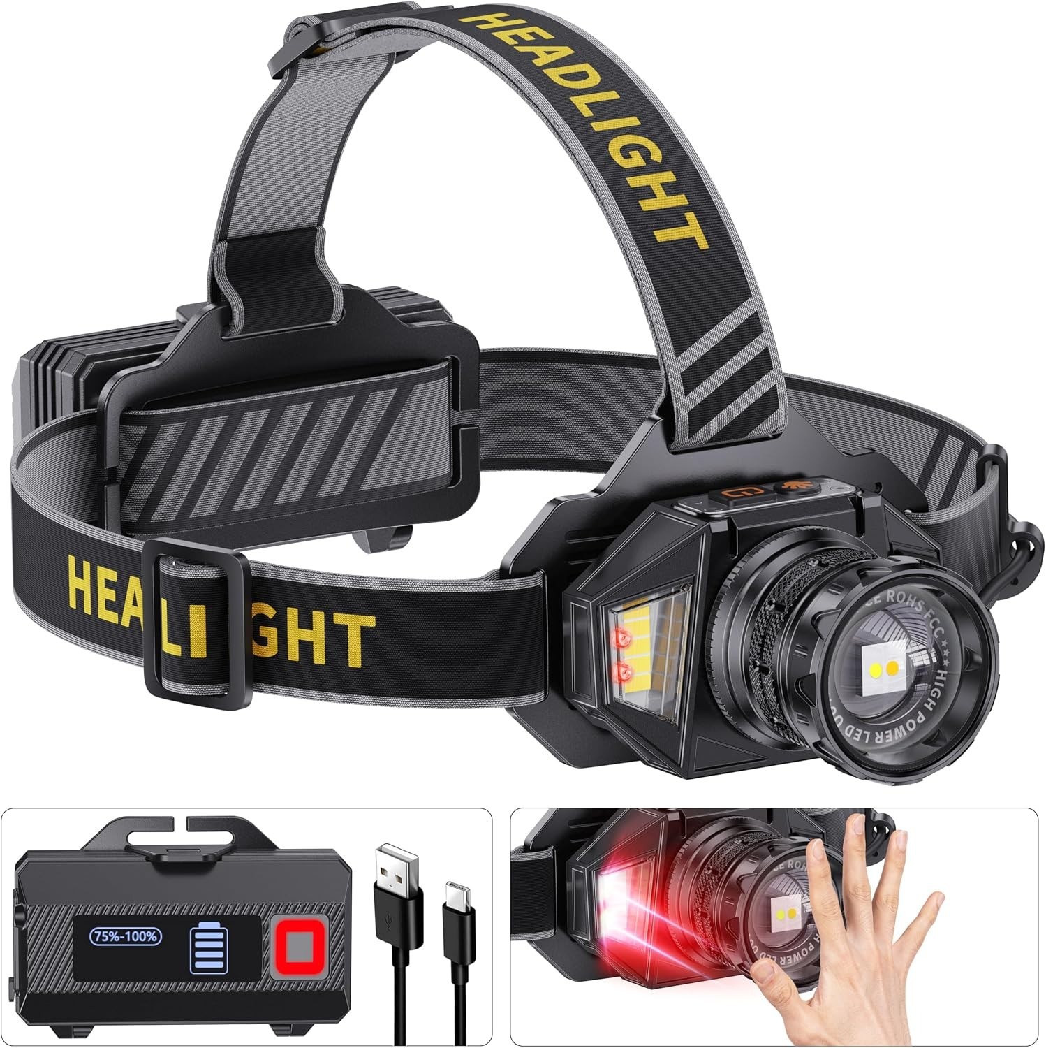 Lampara De Cabeza Linterna Frontal Recargable Lámpara Luz LED Faros Para Cazeria