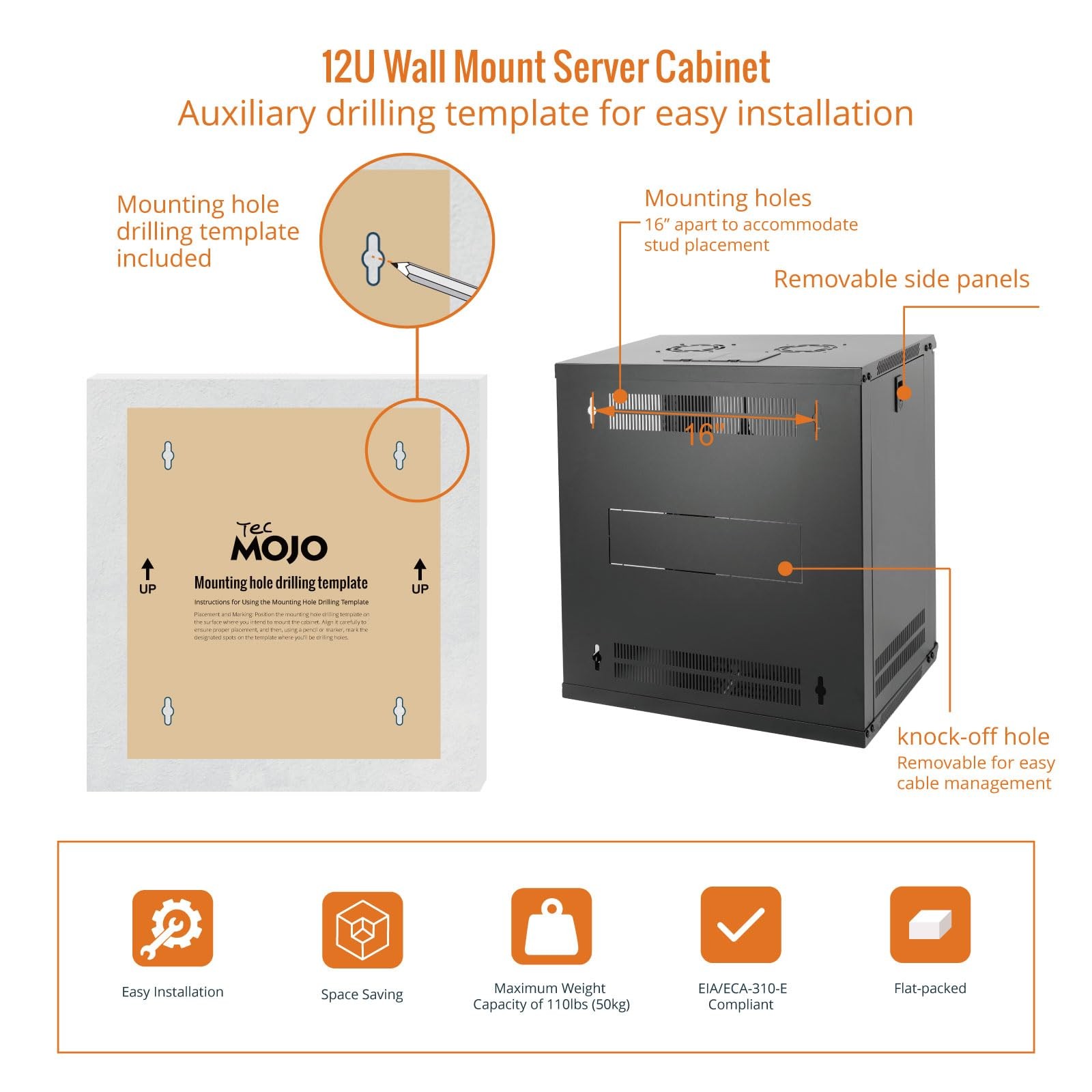 12U Wall Mount Server Cabinet IT Network Rack Enclosure Lockable Door and Sid...