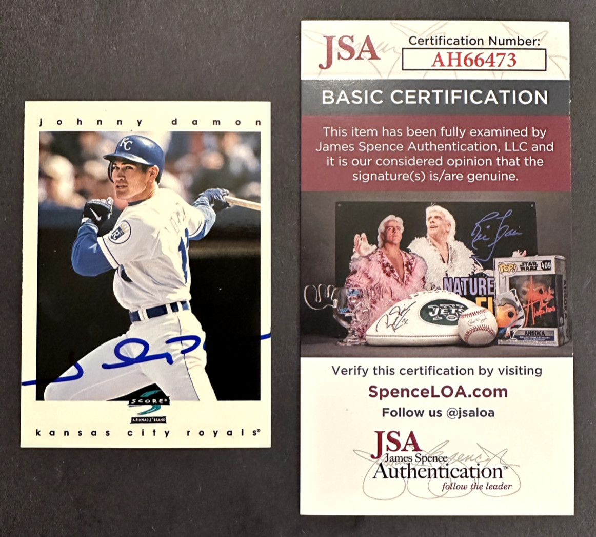 Johnny Damon 1997 Score Baseball Hand Signed Kansas City Royals JSA CERTIFICATE