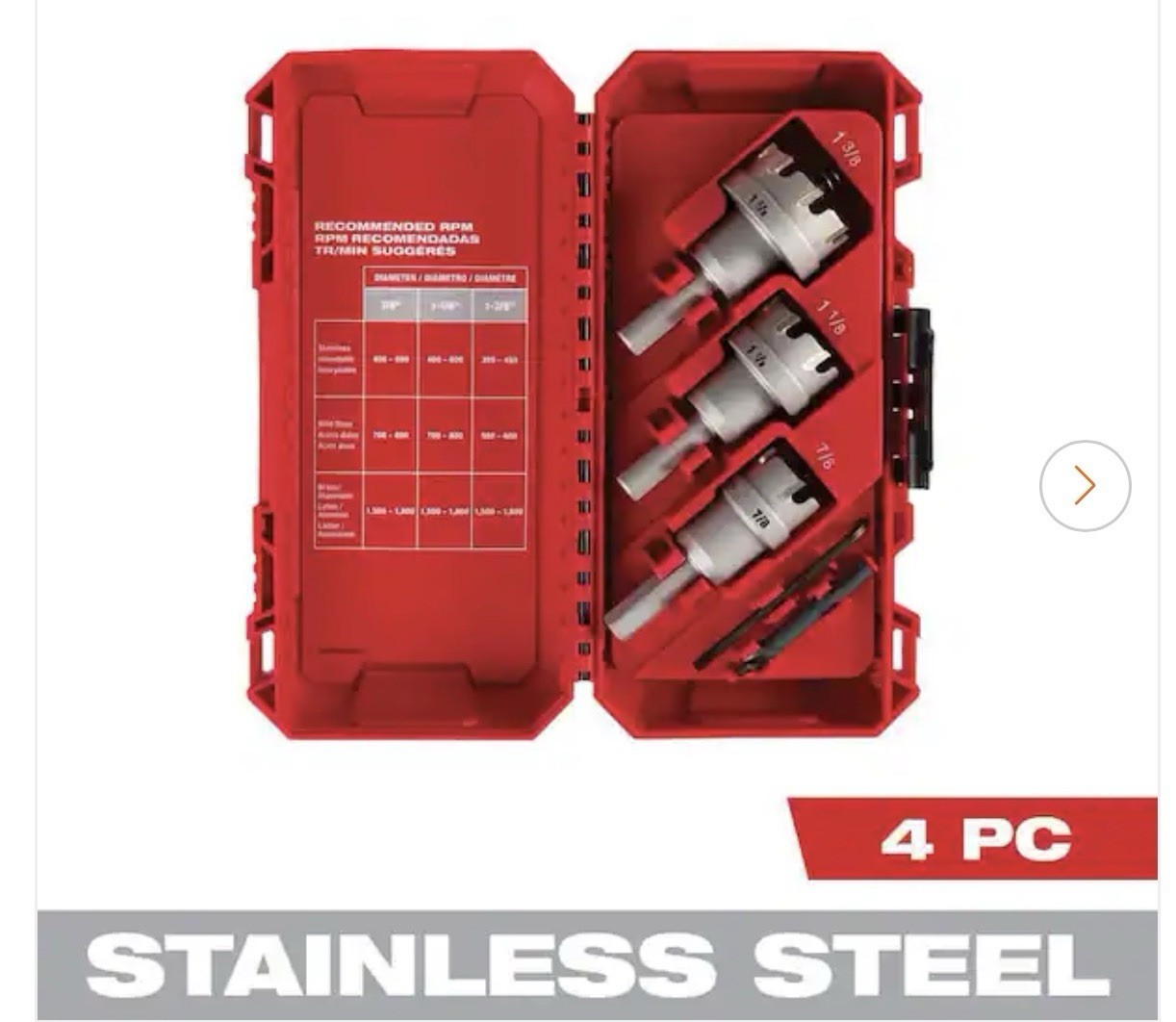 Milwaukee 49-22-8610, Carbide Hole Cutter Kit, 7/8",  1-1/8", 1-3/8" Plus Pilot