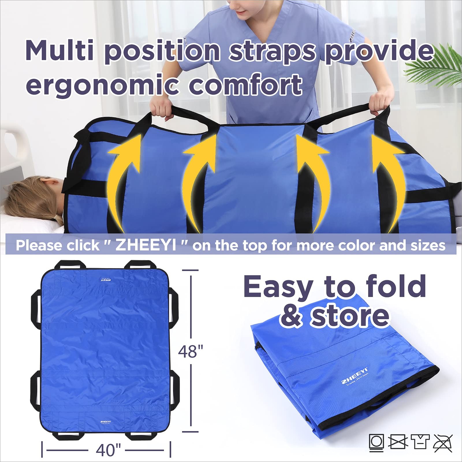 Multipurpose 48" x 40" Positioning Bed Pad with Reinforced Handles - Reusable...