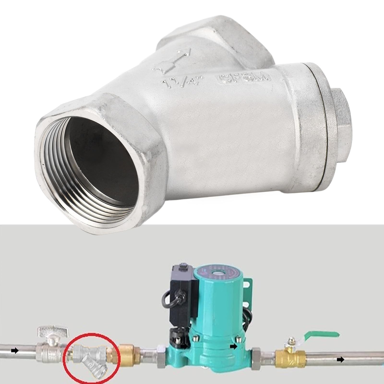 Strainer Filter Valve, 1-1/4 Inch DN32 Female Thread Y Shaped Mesh Filter Val...