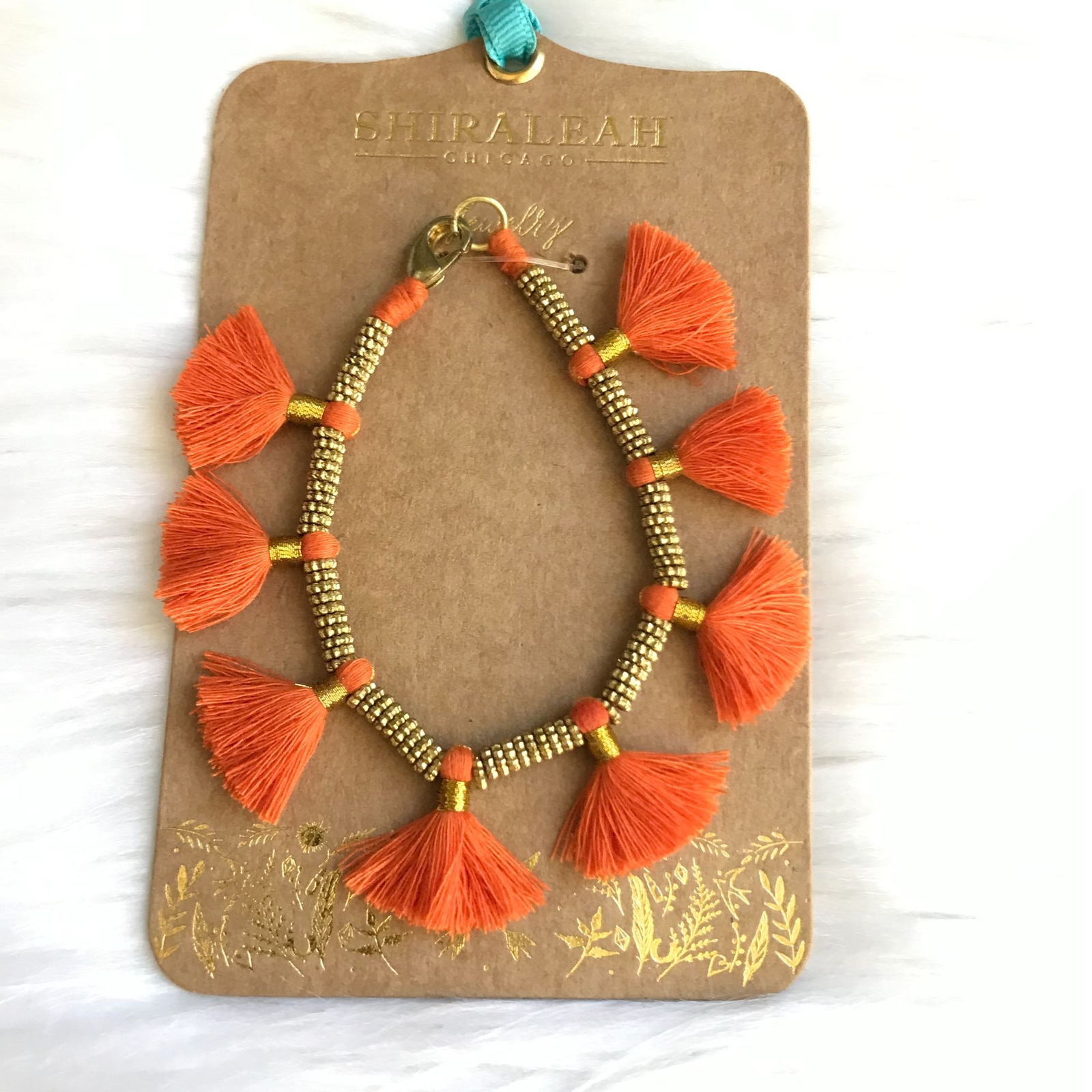 Anthropologie Bohemian Jewelry | Sun Bracelet Gold Metal Orange Tassels | NWT