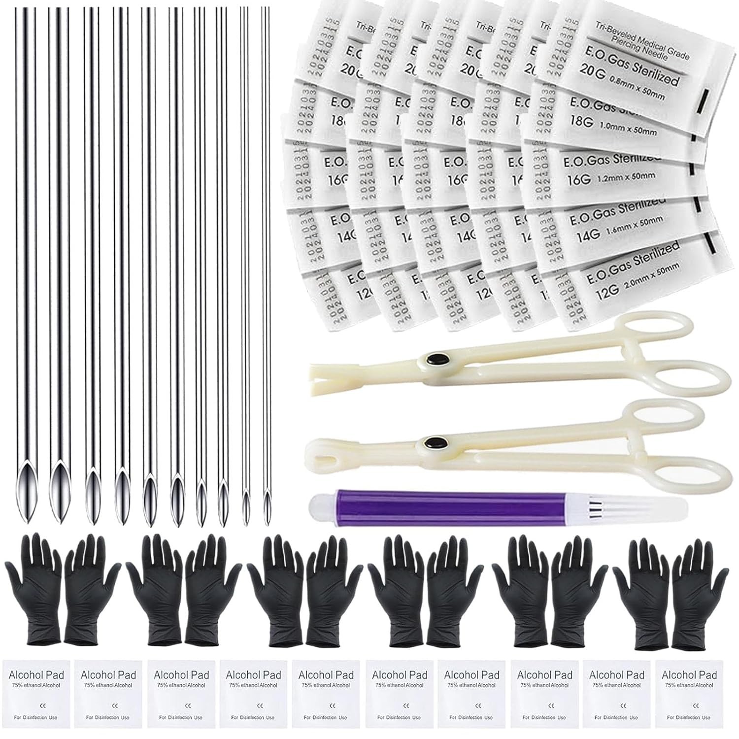Piercing Kit 44pcs - Usiriy Needle with 20G 18G 16G 14G 12G...