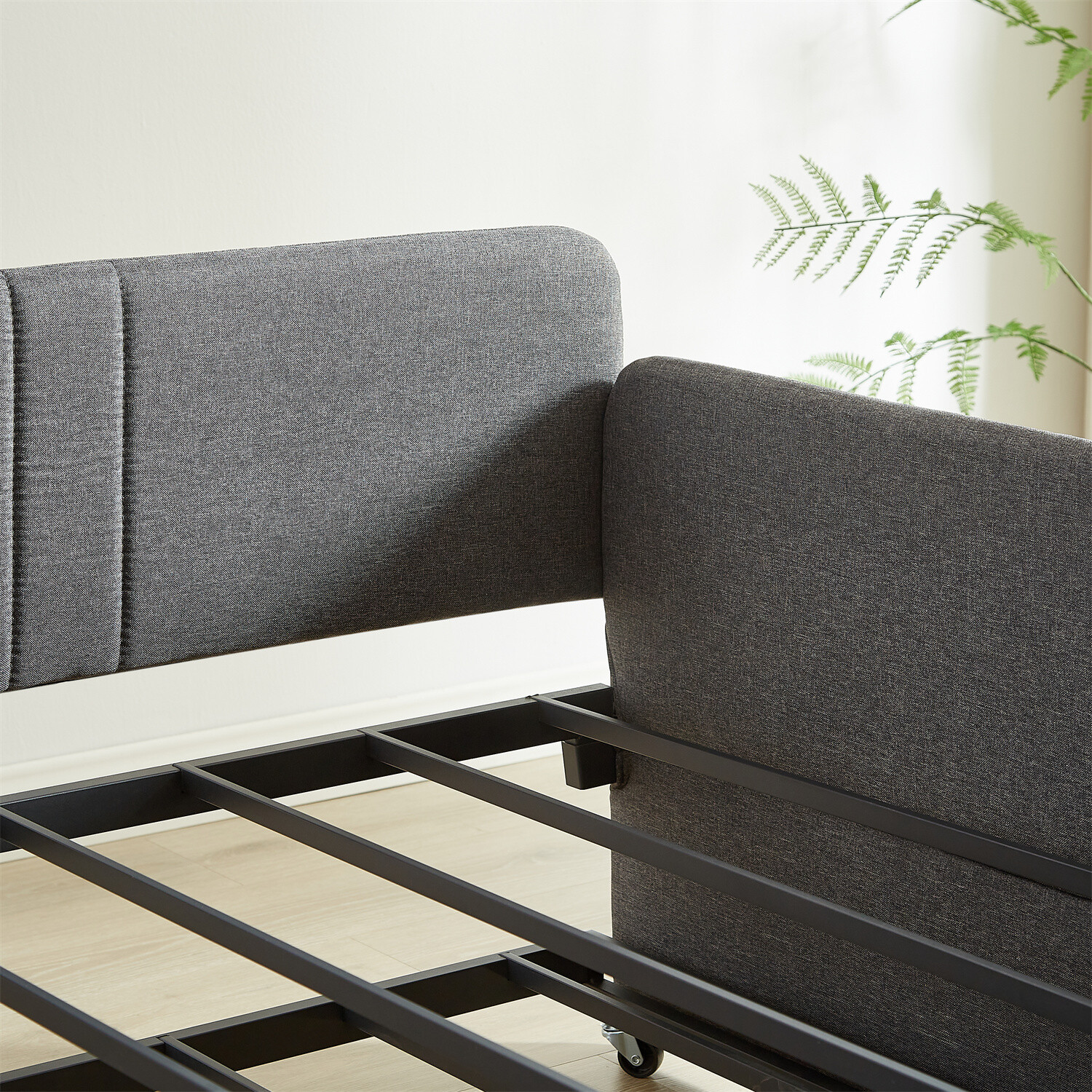 Twin Size Daybed Upholstered Bed Frame Sofa Bed with Trundle Bed Grey