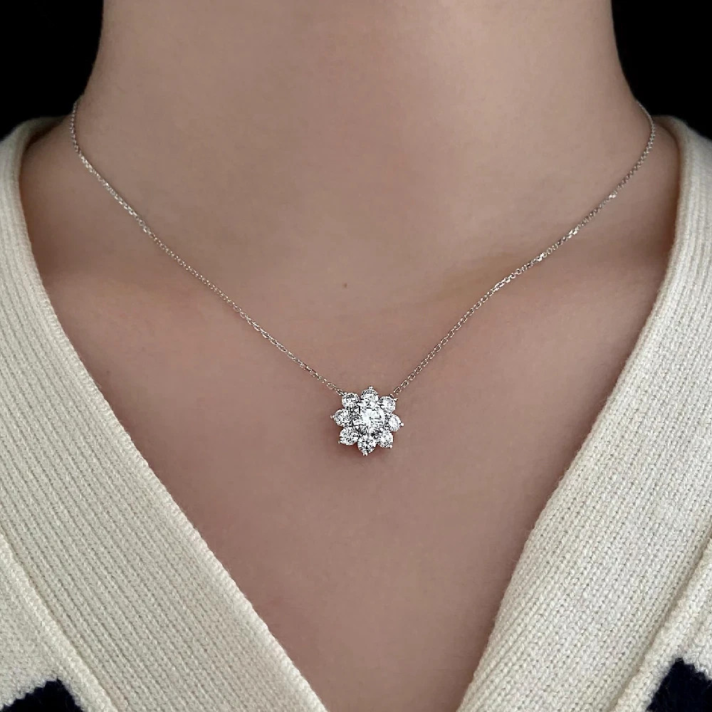 2Ct Round Cut Lab Created Diamond Women's Flower Pendant 14K White Gold Plated