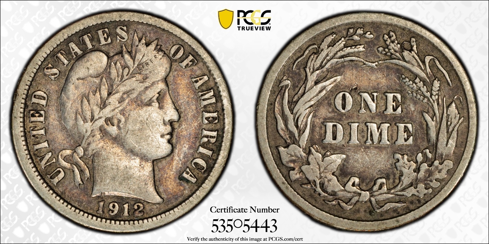 1912 10C United States Barber Dime PCGS VF20 Cert#53505443