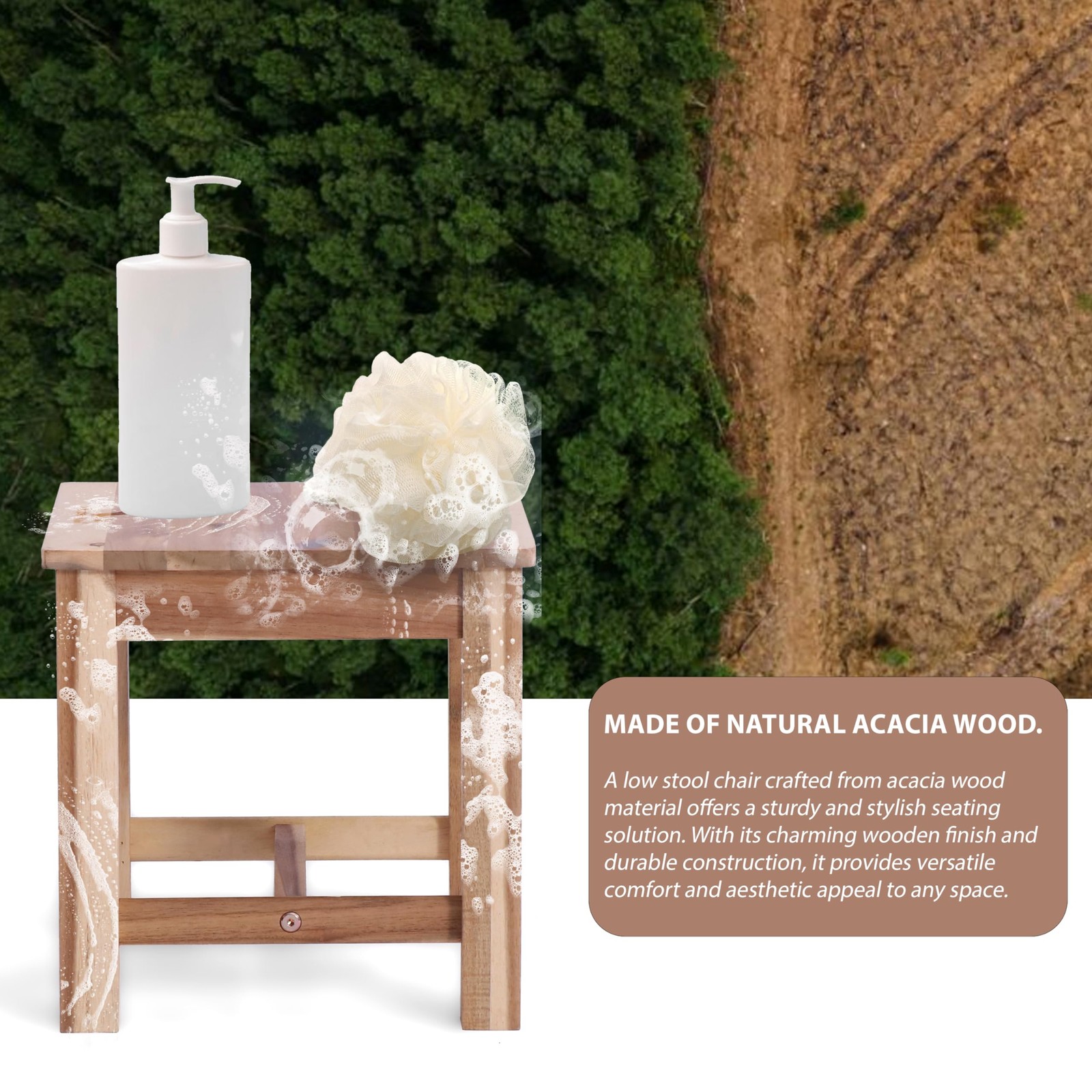 12 Inch Wooden Step Stool Small Nature Beach Chair Under Desk Indoor Acacia W...