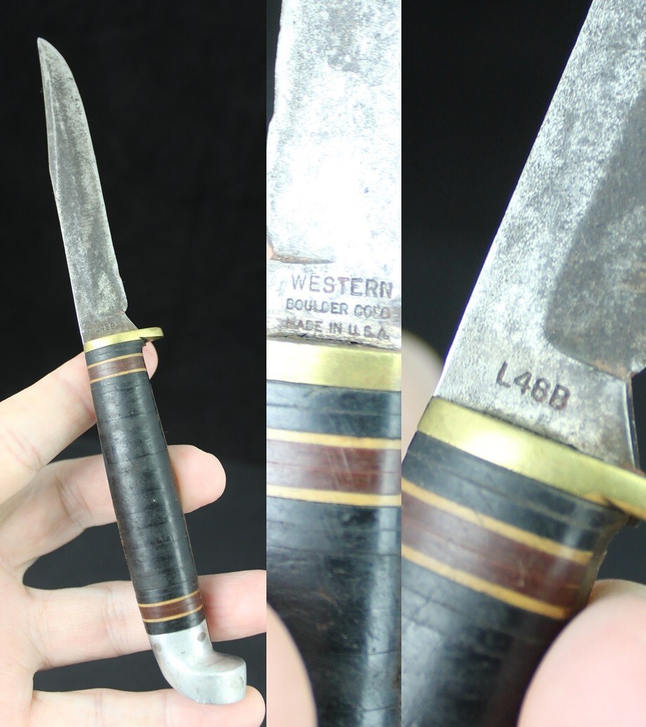 Vintage Western L48B Hunting Knife BOULDER COLO USA stacked leather ESTATE SALE
