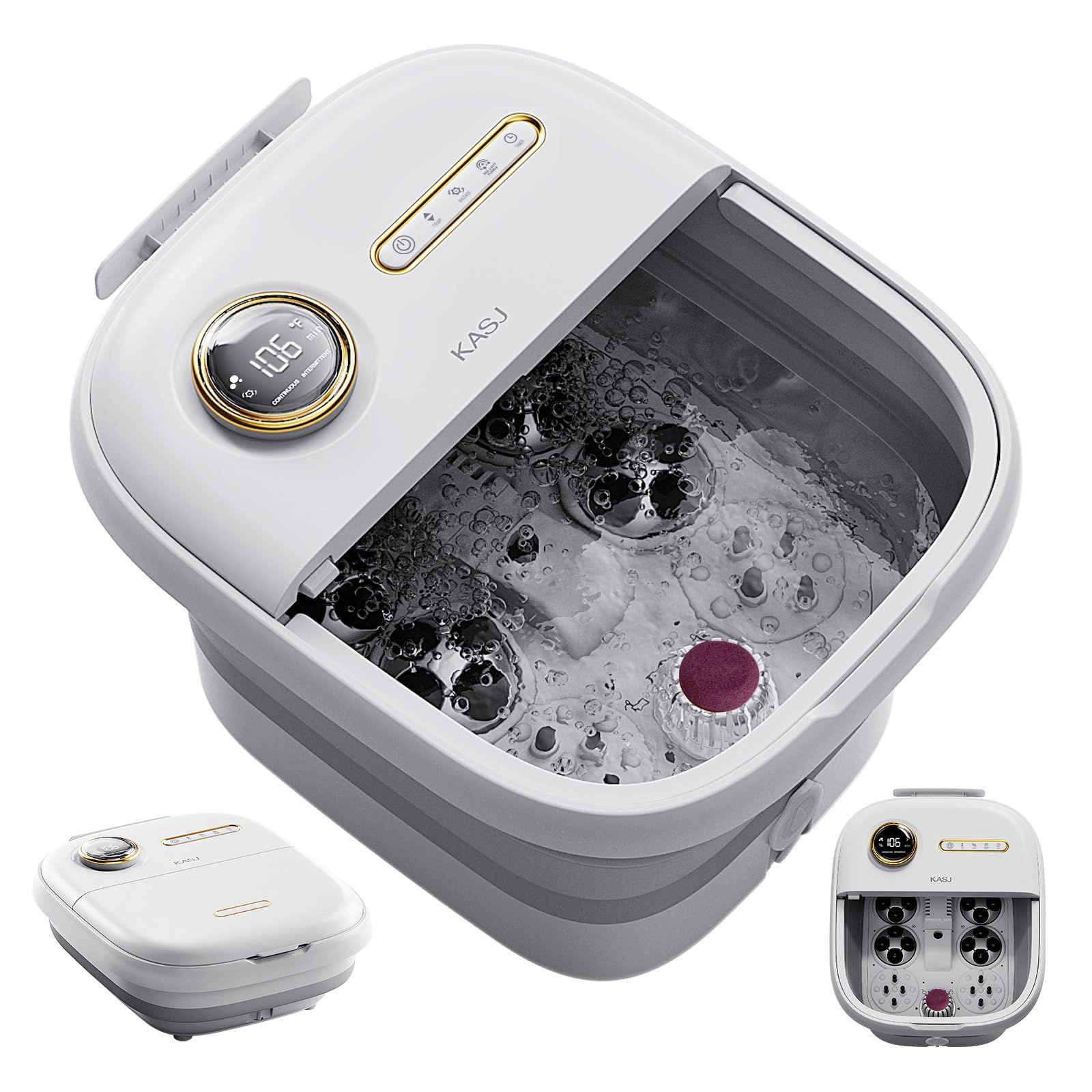 KASJ Collapsible Foot Spa with Electric Rotary and Hydro-Jet Massage, White