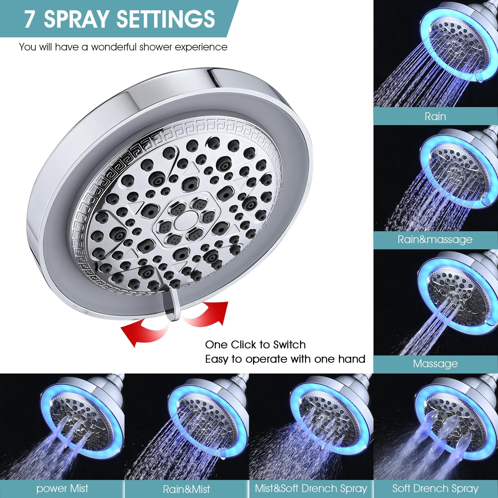 DPBath LED Shower Head Color Changing, High Pressure Light Up Shower Head wit...