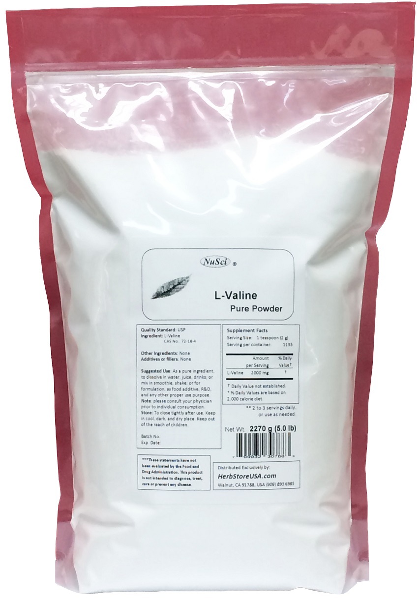 NuSci L-Valine pure powder 2270g (5.0 lb) USP bulk Valine BCAA Muscle building
