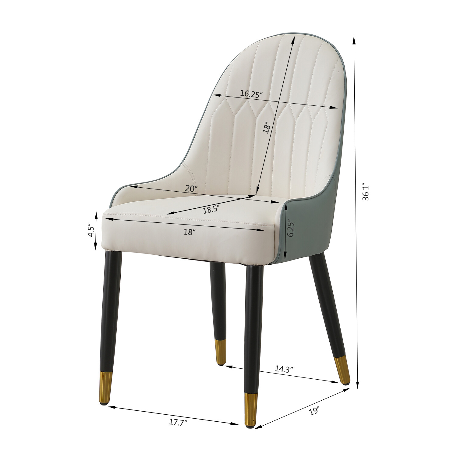2pcs Upholstered Accent PU Leather Chairs Faux Leather Dining Chair W/Metal Leg