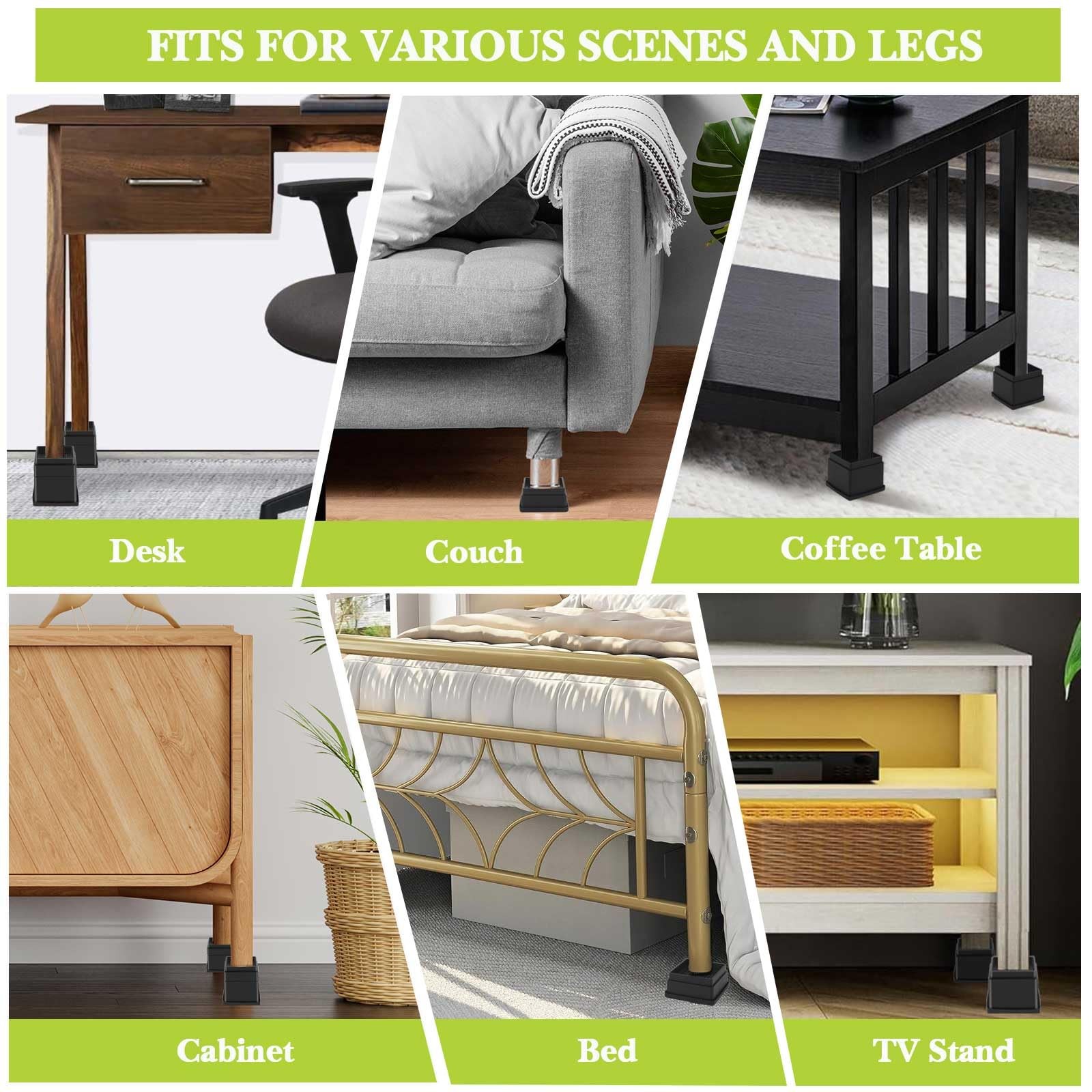 4 Pack Furniture Risers 2 Inch, Adjustable Bed Risers Heavy Duty for Table De...