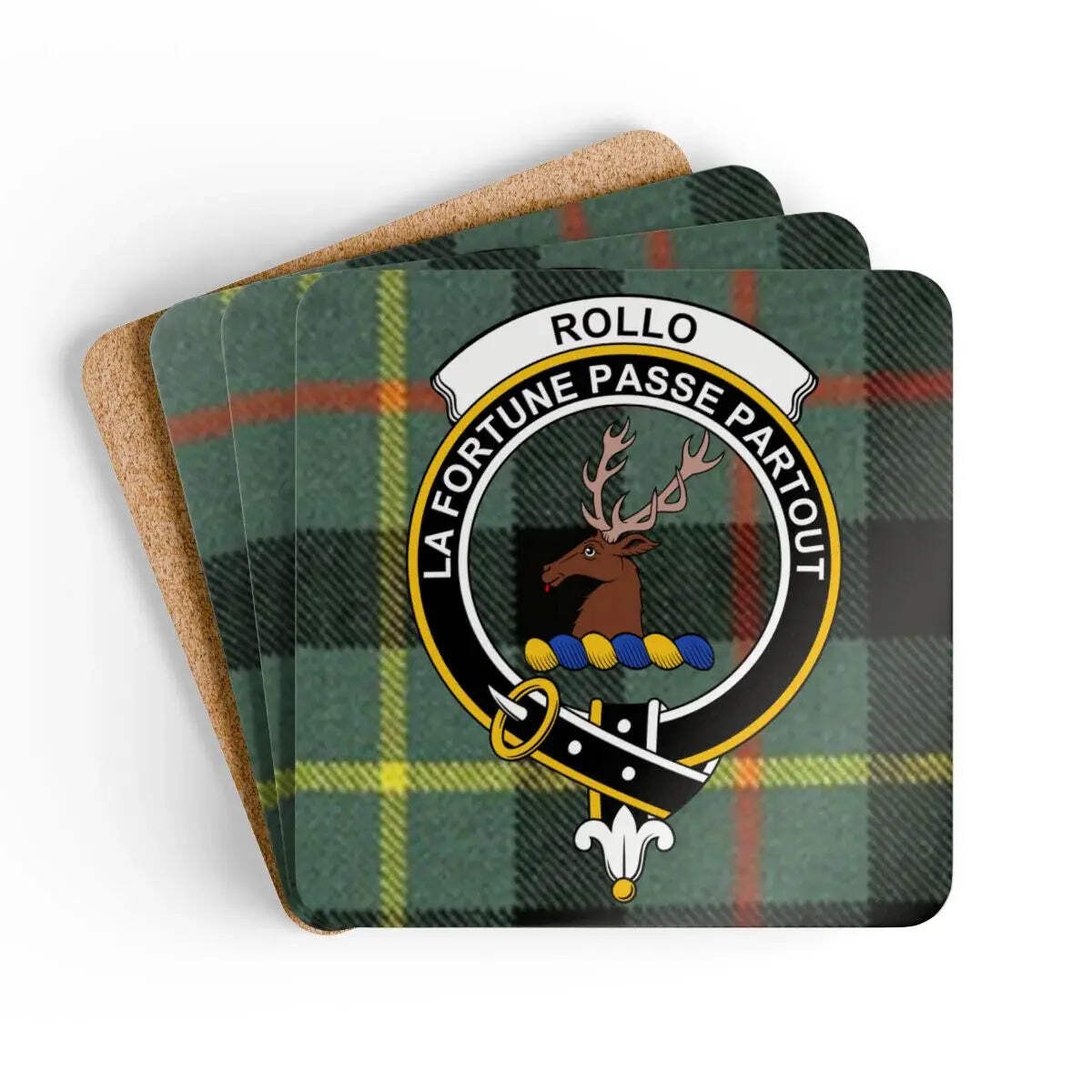 Clan Rollo Crest Tartan Coaster Set – Scottish