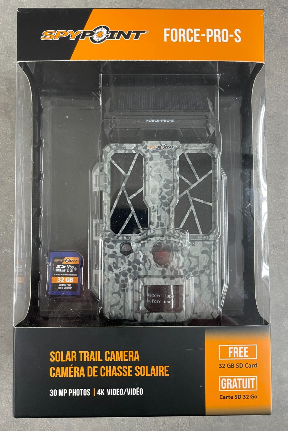 SPYPOINT FORCE-PRO-S  Solar Trail Camera 30MP 4K Video 32GB SD Card Included