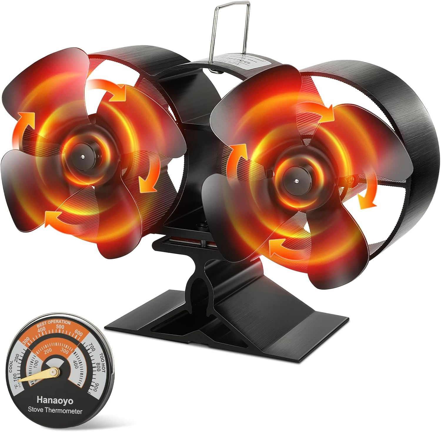 Wood Stove Fan with Double Motors, 12 Blades Wood Stove Fan Heat Powered, Firepl