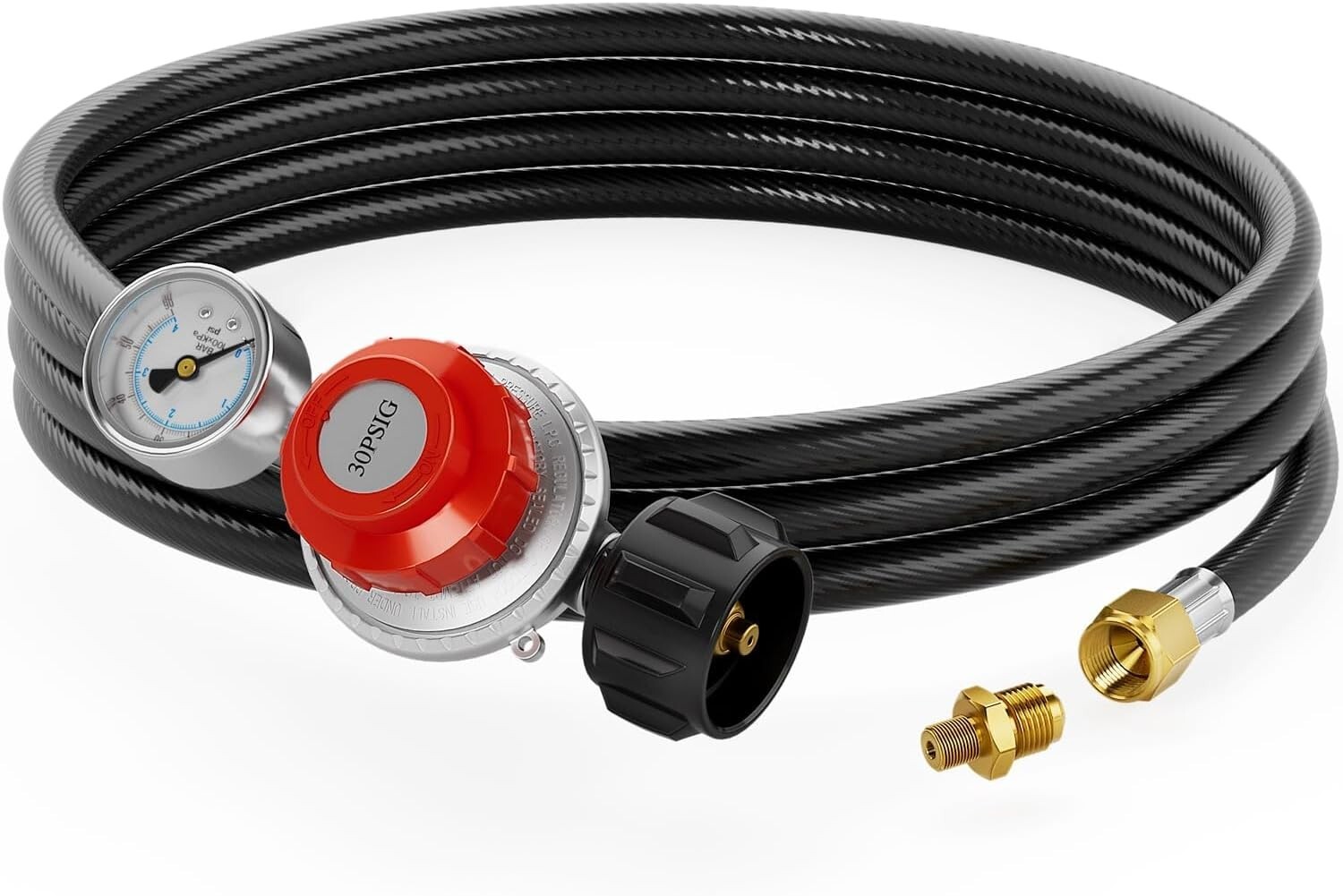 15FT High Pressure Propane Regulator Hose with Gauge 0~30PSI Adjustable Propane