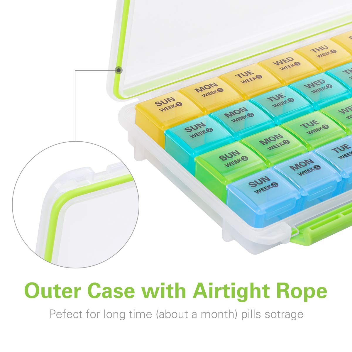 Monthly Pill Organizer, Moisture-Proof Large 28 Days Pill Box with Removable ...