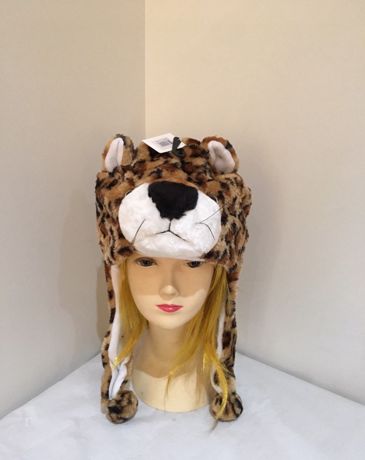 LEOPARD PANTHER JAGUAR ANIMAL CARTOON PLUSH FLUFFY HOODED HAT CAP BEANIE