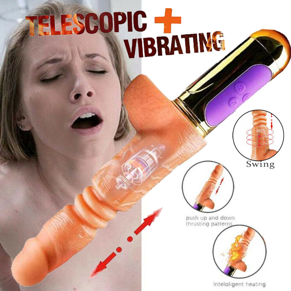 Realistic Thrusting Heating Dildo Vibrator G-Spot Telescopic Massager Sex Toys