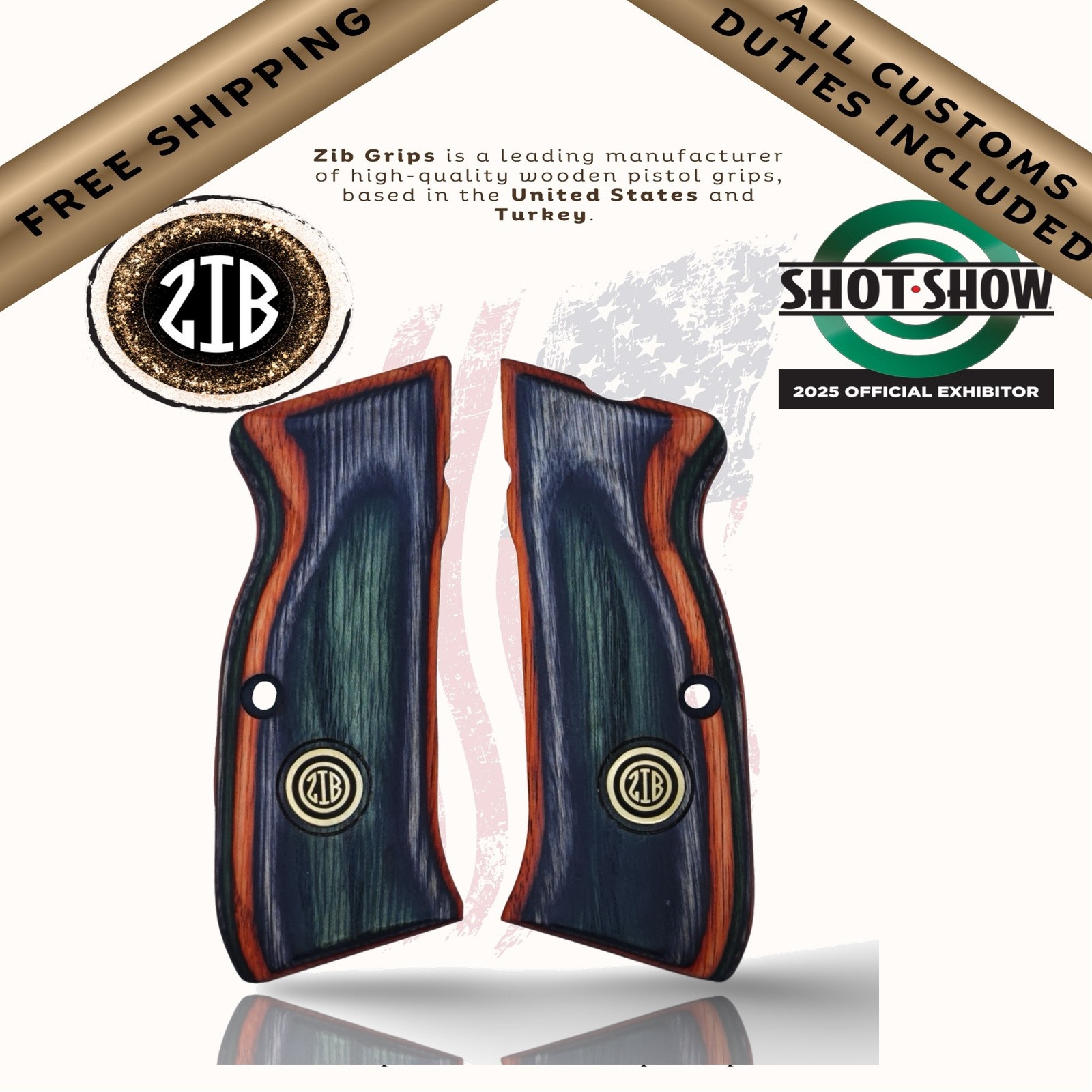 Laminated Wooden Series Pistol Grips for Sarsilmaz KILINC2000MEGA, Metal Logo