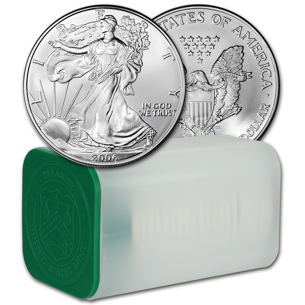2006 American Silver Eagle Coin 1 oz $1 - 1 Tube - Twenty 20 BU Coins in Mint Tu