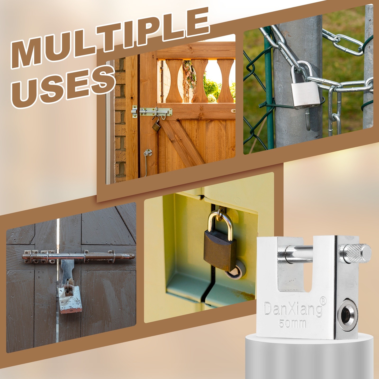 2.8" High Security Padlock Steel D-Shaped Heavy Duty Locks with 4 Keys