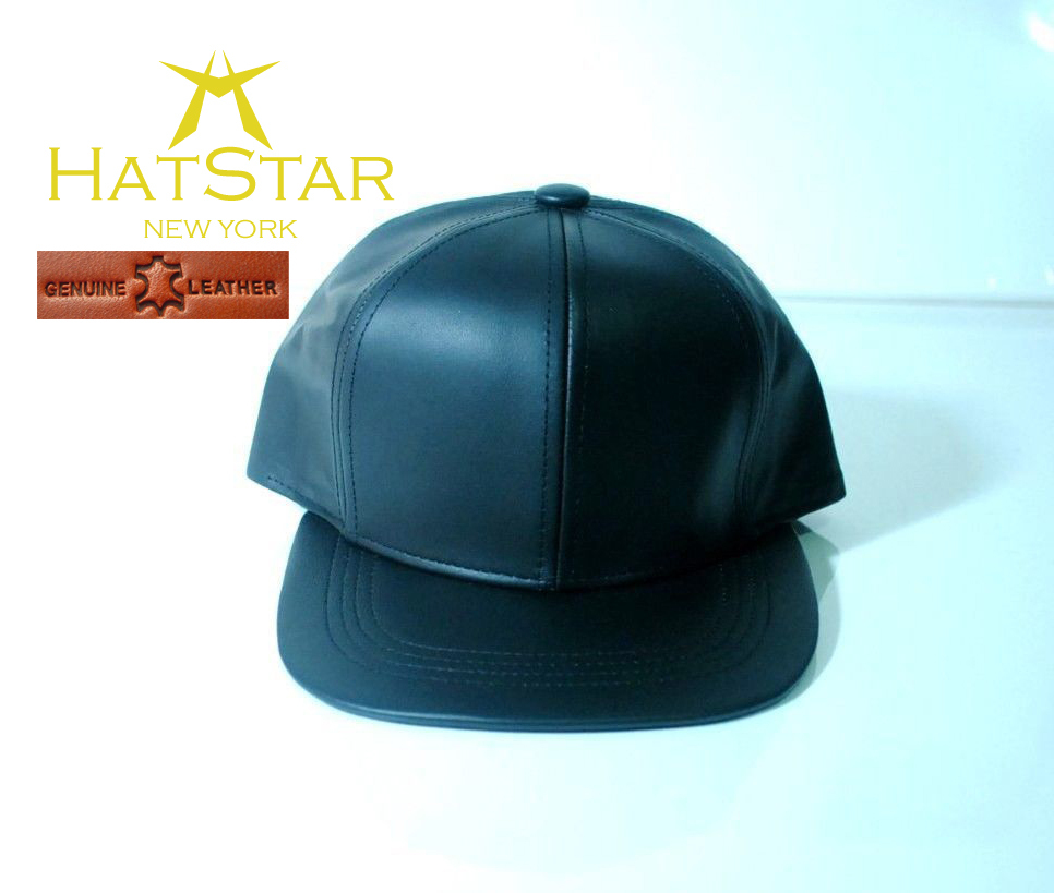 PLAIN GENUINE Leather Snapback Flat Bill Hat cap BRAND NEW made in USA