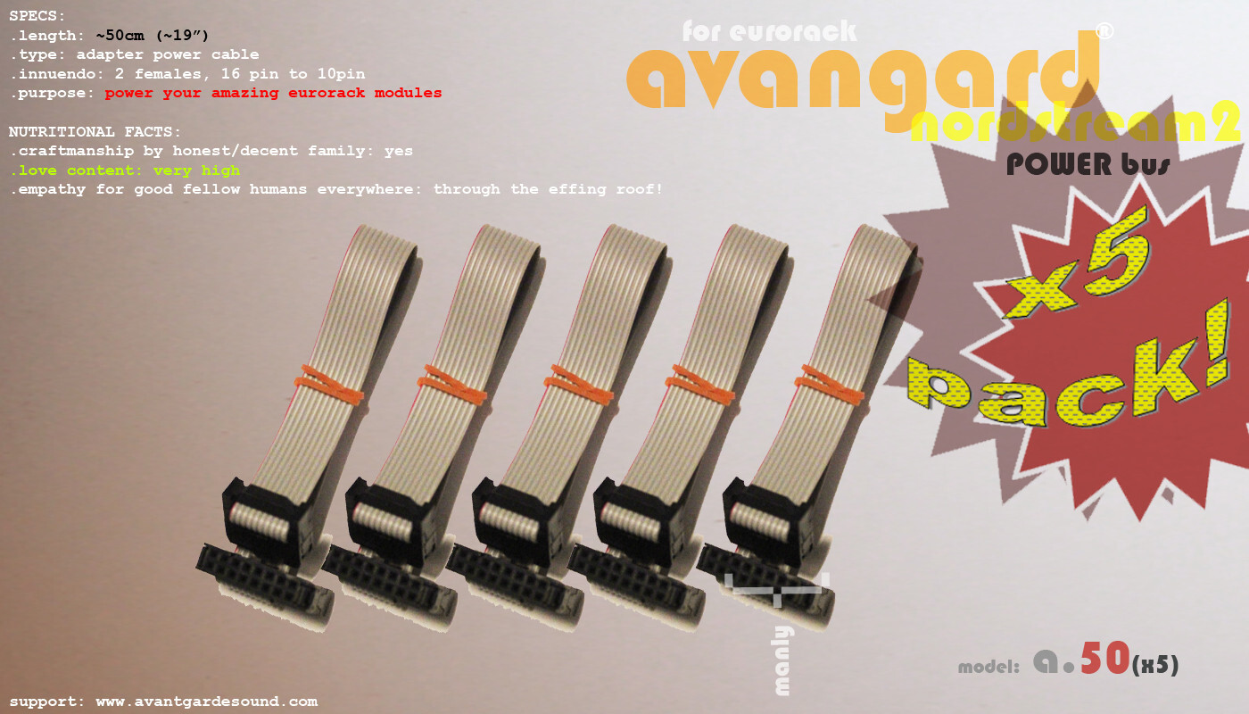 10 pin to 16 pin (5 pack) Eurorack Module Power Ribbon Cable (A50) 19" •Avangard